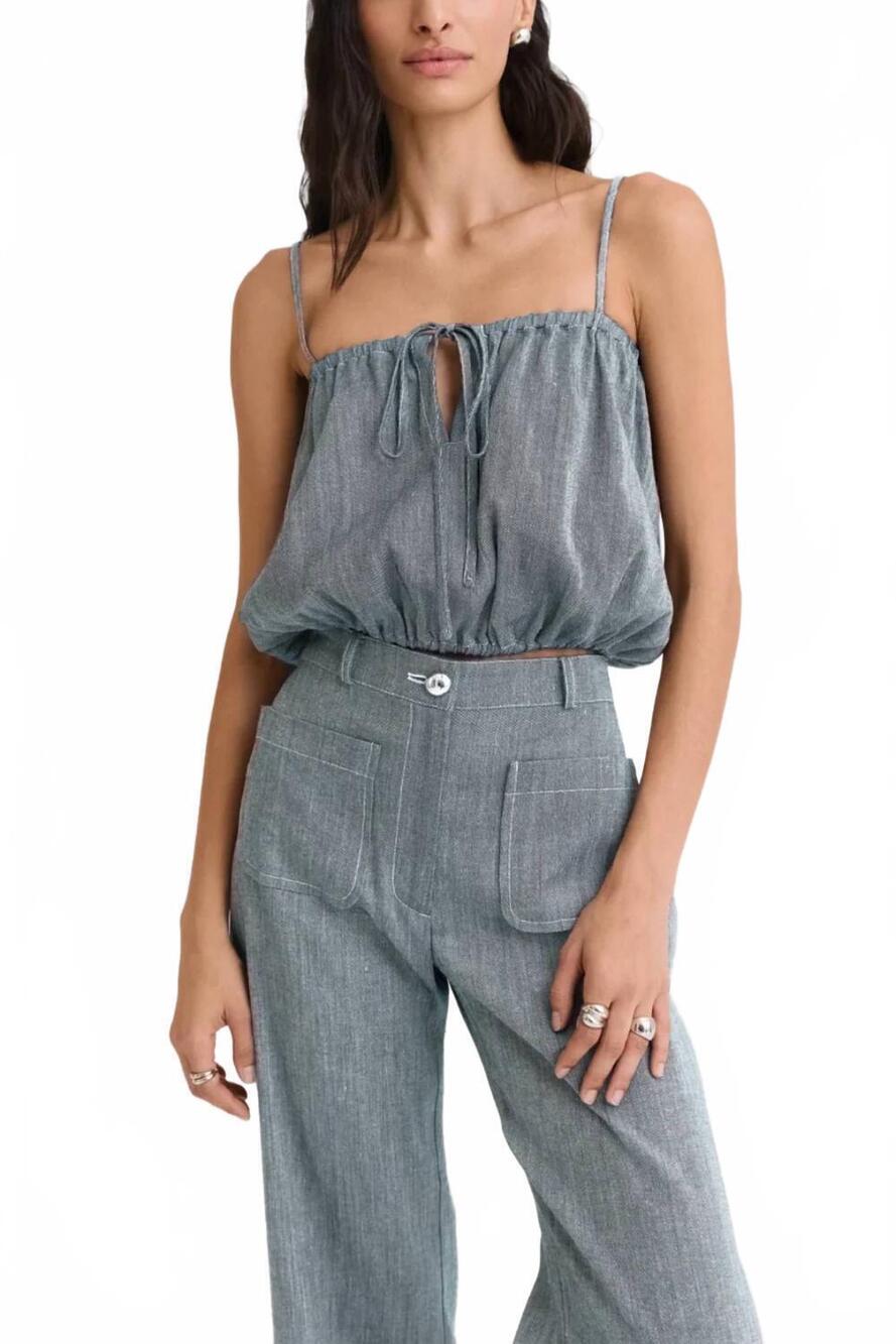 NEW MATTHEW BRUCH bubble tank top in denim